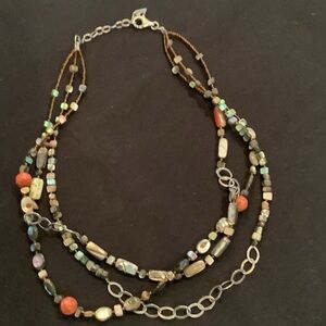 Multistrand Beaded Women’s Necklace in Earth Tones and Coral